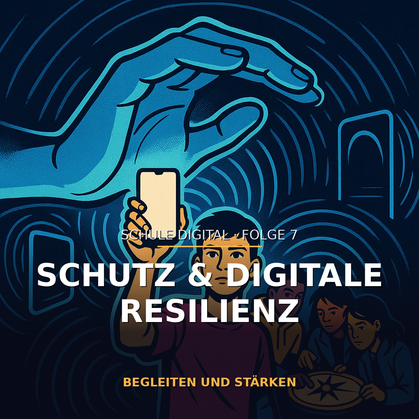 Science-Fiction-Comiccover: Smartphone zwischen Schutz, Begleitung und digitaler Resilienz